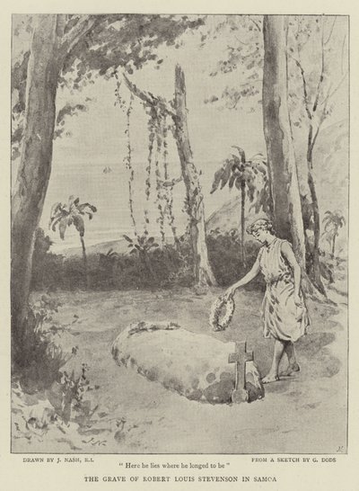 The Grave of Robert Louis Stevenson in Samoa by Joseph Nash